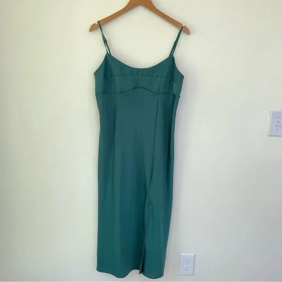 A New Day Emerald Green Midi Satin Slip Dress M Medium Adjustable Straps - Picture 4 of 10